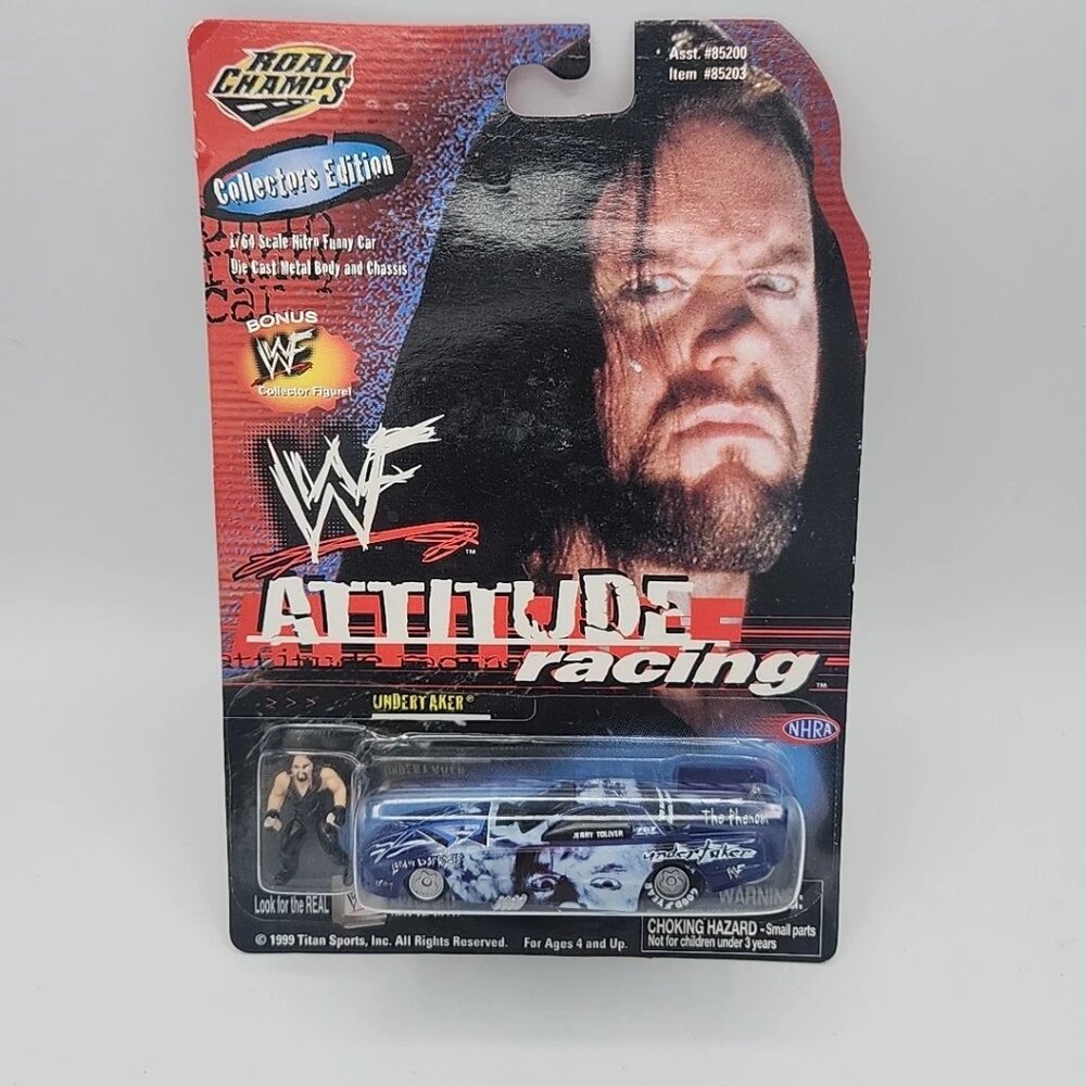 WWF Road Champs Attitude Racing. The Undertaker 1:64 Diecast Car. With Mini